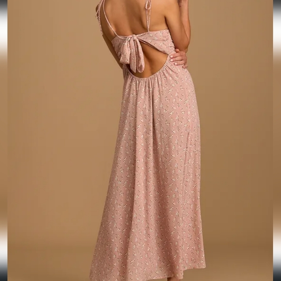 Times We Had Blush Floral Tie Back Maxi Dress SZ.L Pink NWT Lulus - Picture 2 of 11